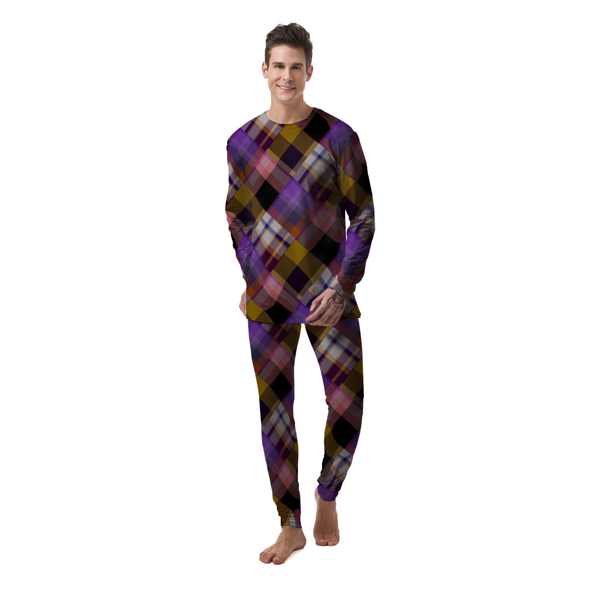 Diagonal Madras Tartan Plaid Print Pattern Men's Pajamas-grizzshop