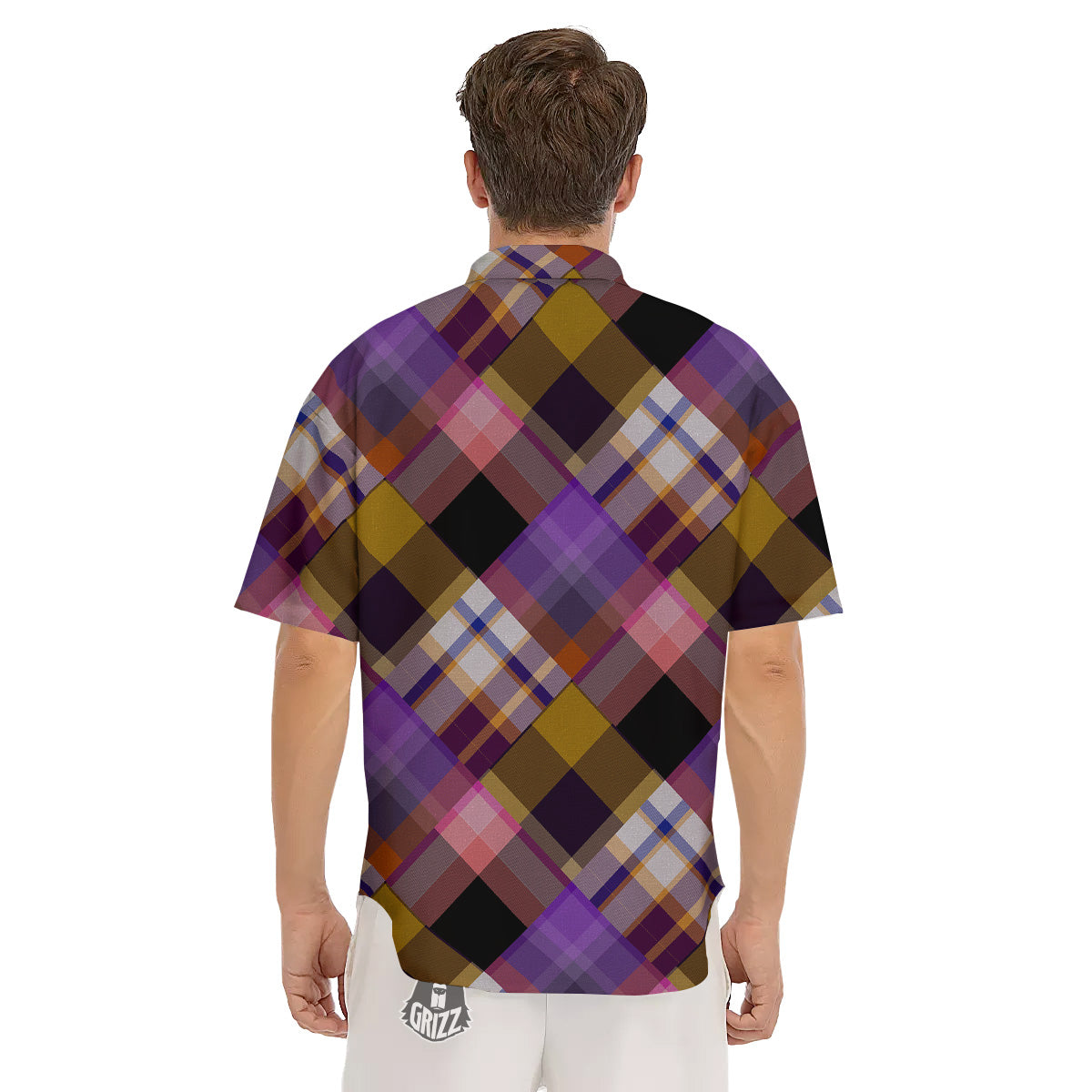 Diagonal Madras Tartan Plaid Print Pattern Men's Short Sleeve Shirts-grizzshop