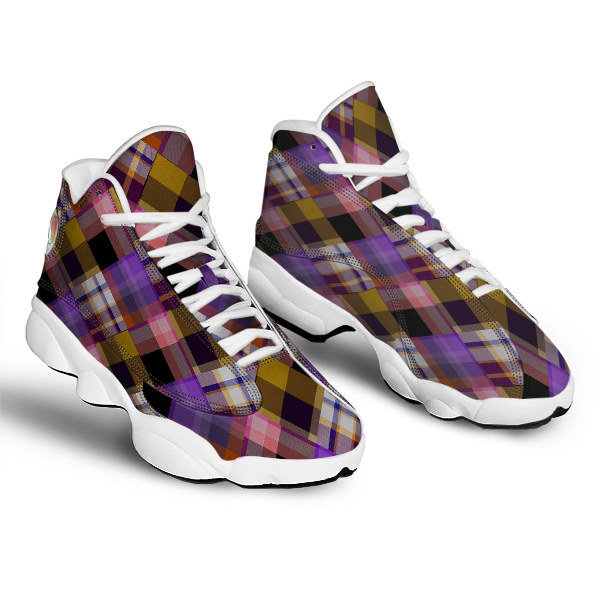 Diagonal Madras Tartan Plaid Print Pattern White Basketball Shoes-grizzshop