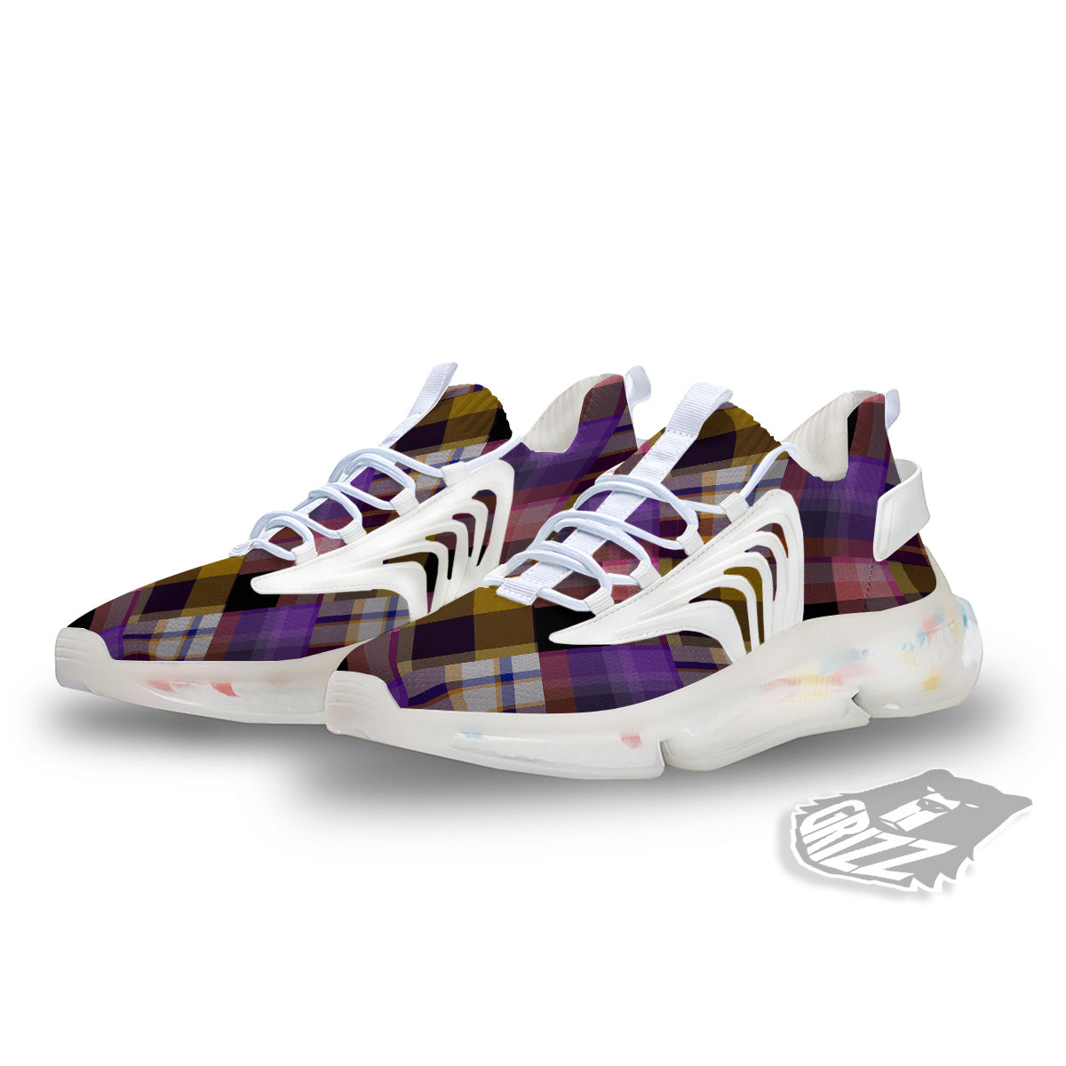 Diagonal Madras Tartan Plaid Print Pattern White Gym Shoes-grizzshop