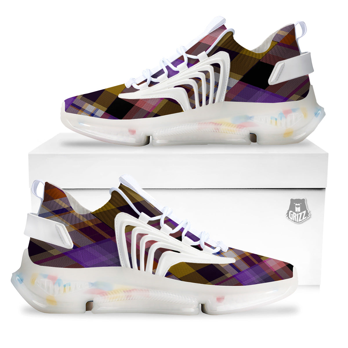 Diagonal Madras Tartan Plaid Print Pattern White Gym Shoes-grizzshop