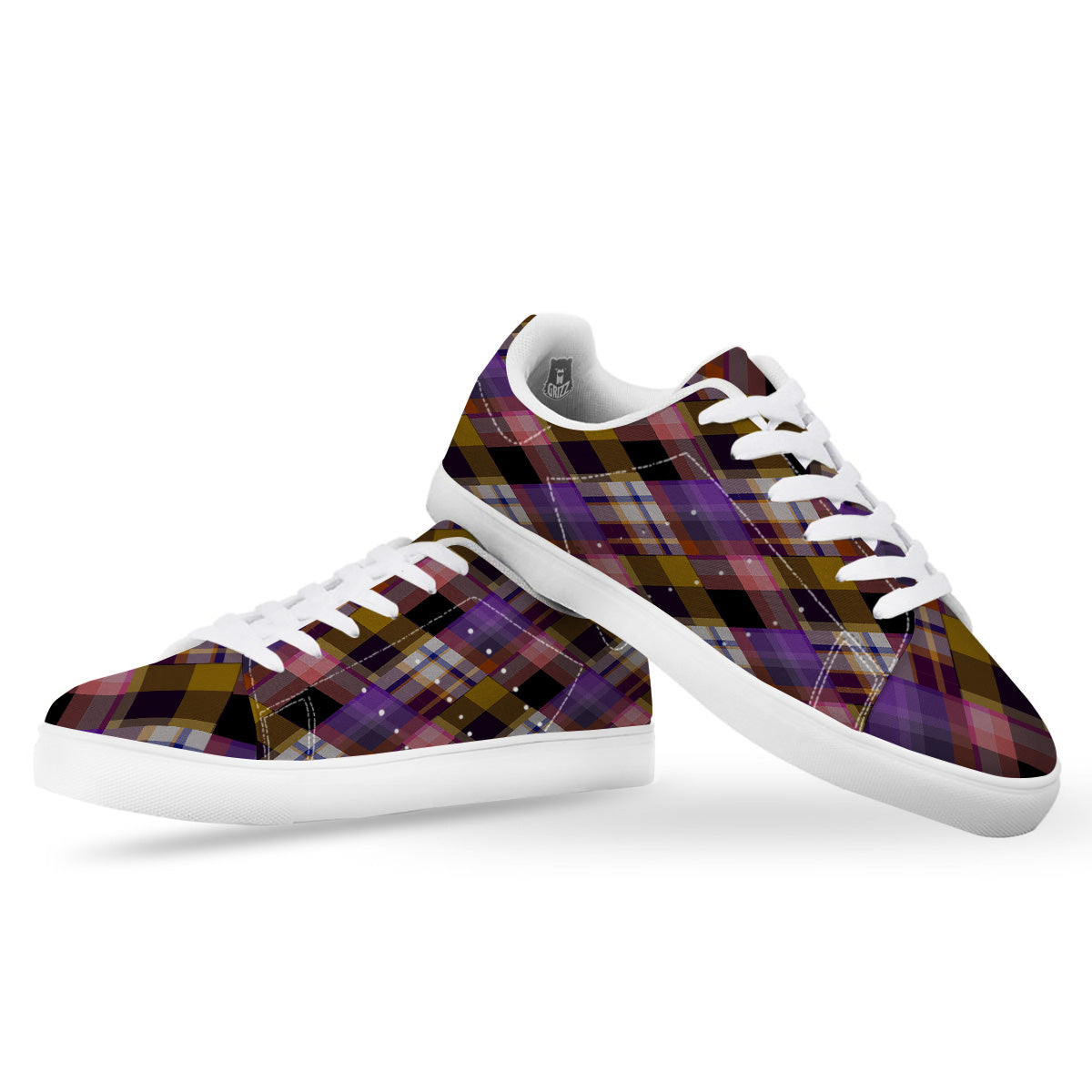 Diagonal Madras Tartan Plaid Print Pattern White Low Top Sneakers-grizzshop