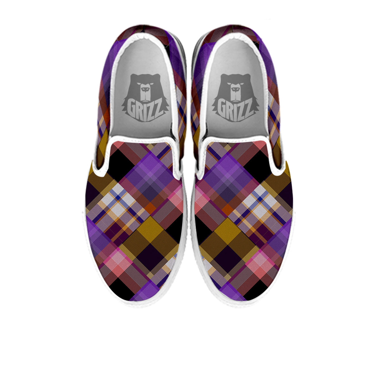 Diagonal Madras Tartan Plaid Print Pattern White Slip On Shoes-grizzshop