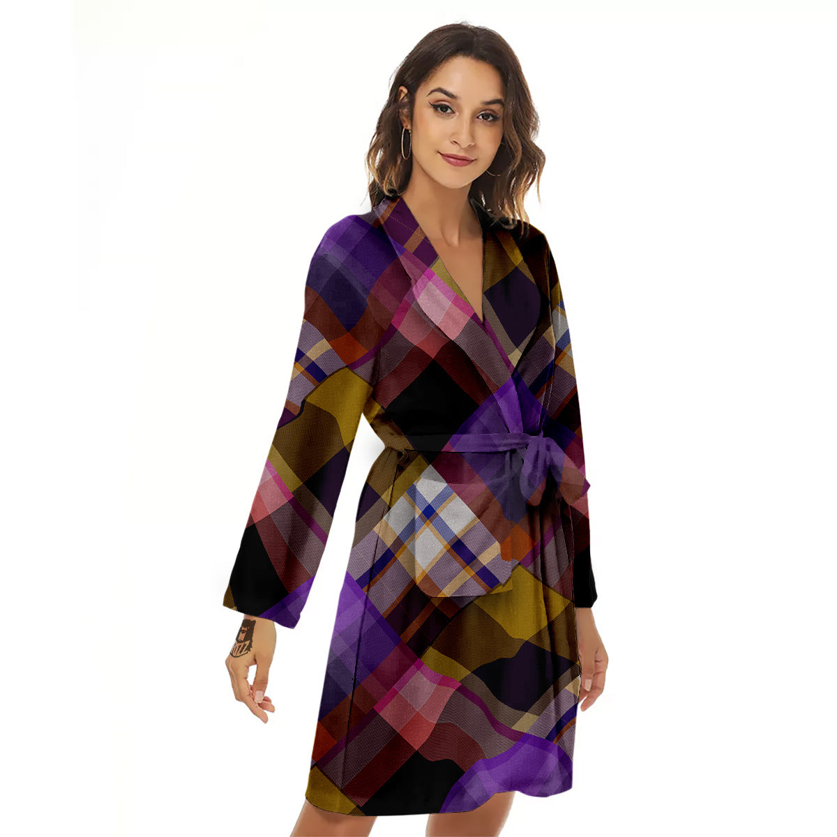 Diagonal Madras Tartan Plaid Print Pattern Women's Robe-grizzshop