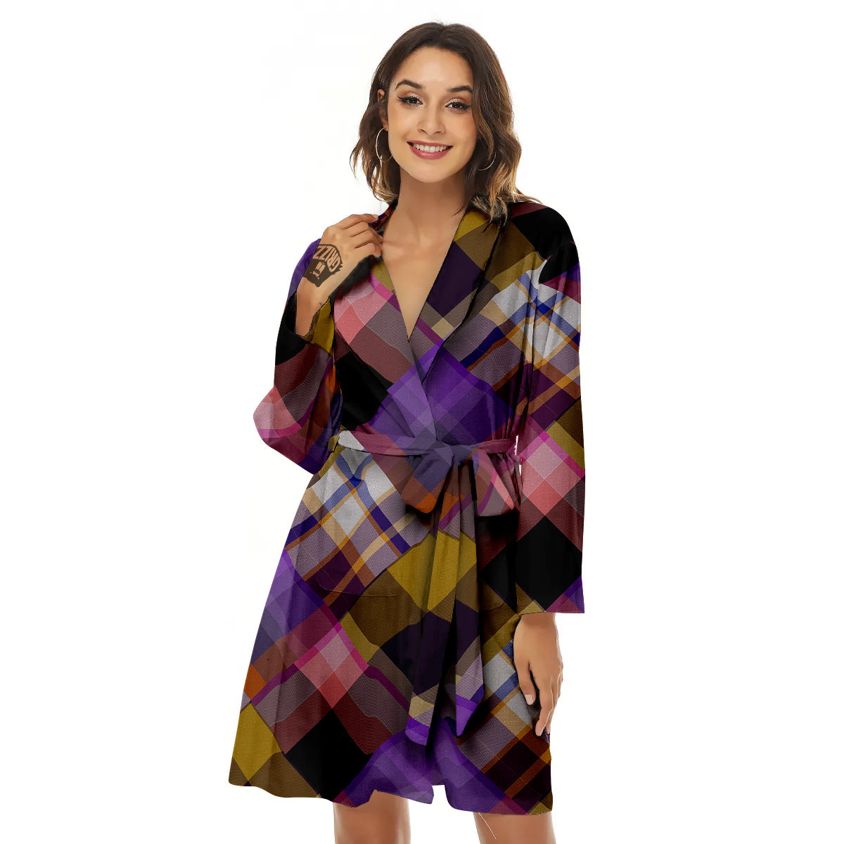 Diagonal Madras Tartan Plaid Print Pattern Women's Robe-grizzshop
