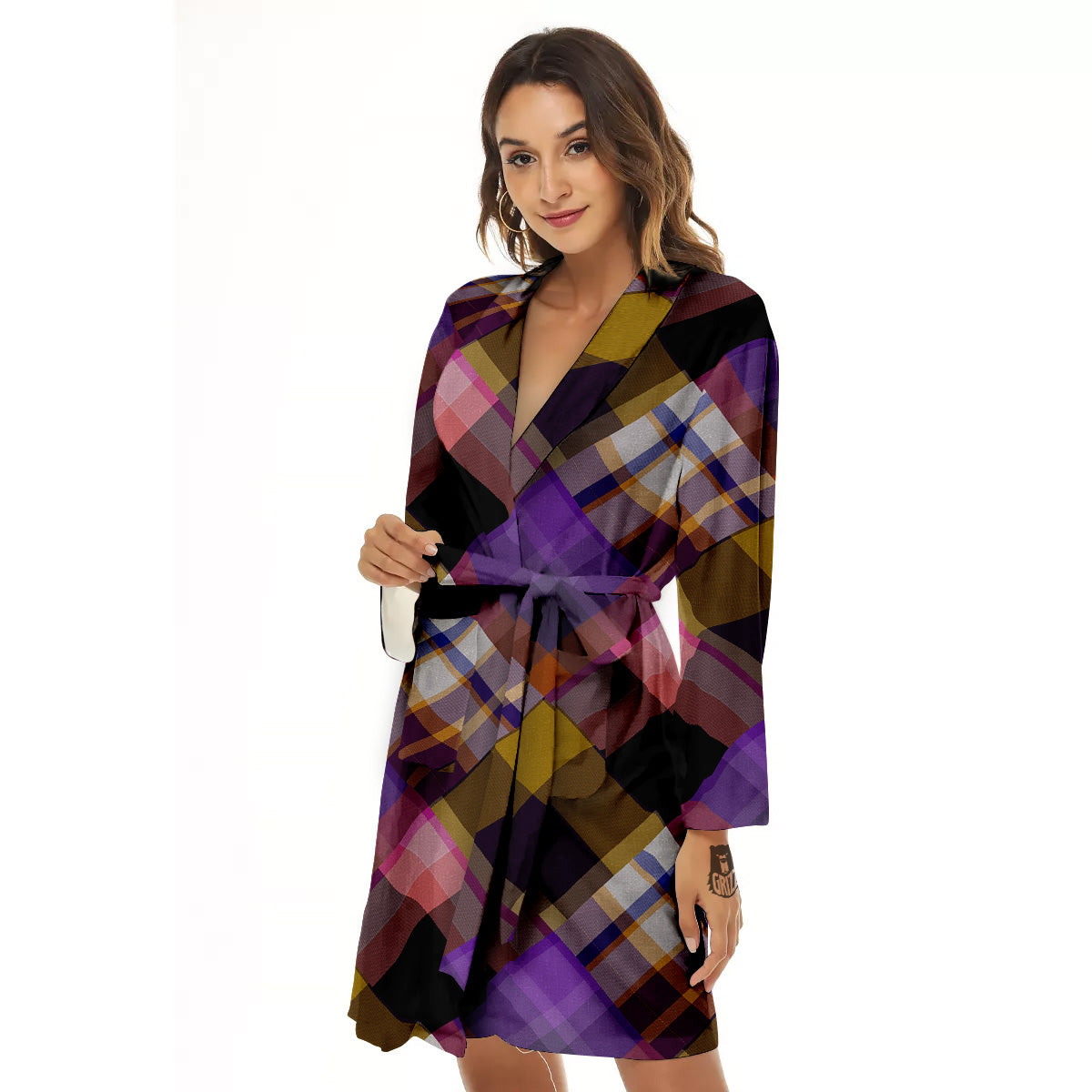 Diagonal Madras Tartan Plaid Print Pattern Women's Robe-grizzshop