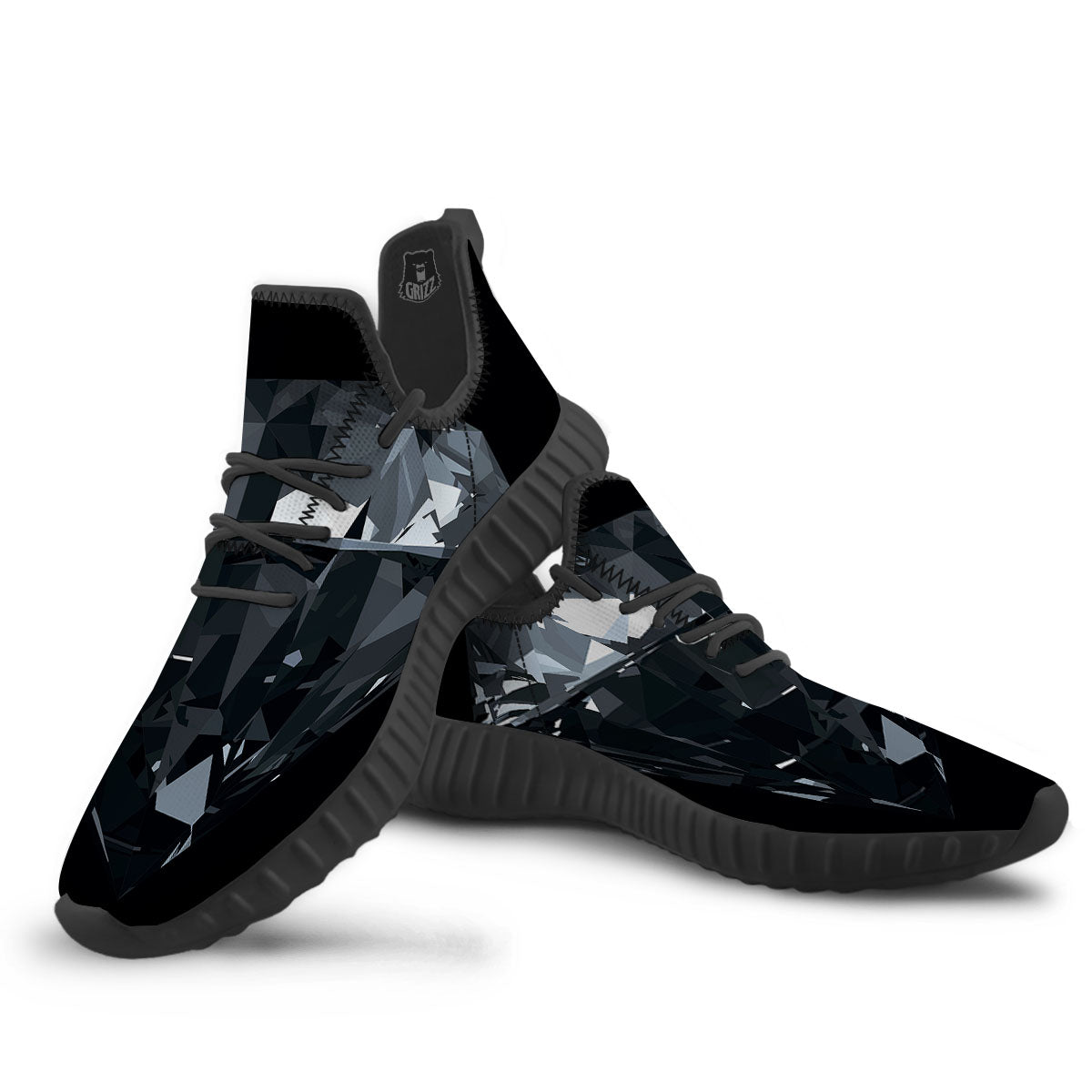 Diamond Black Print Black Walking Shoes-grizzshop