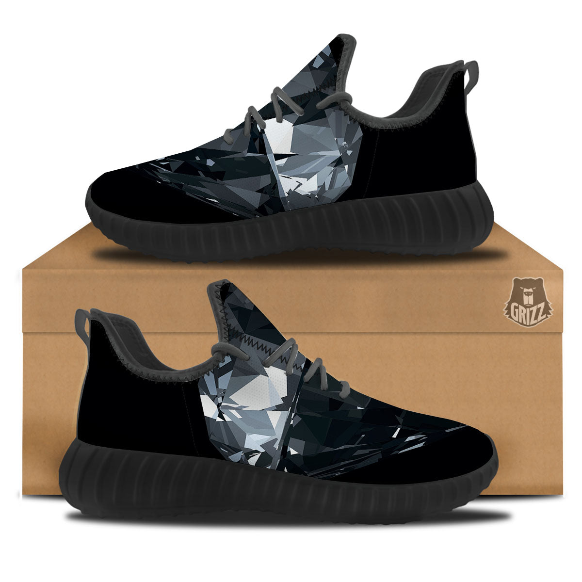 Diamond Black Print Black Walking Shoes-grizzshop