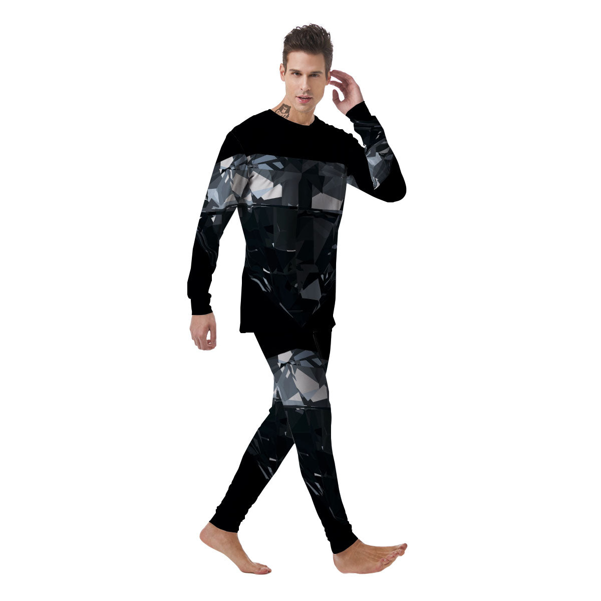 Diamond Black Print Men's Pajamas-grizzshop