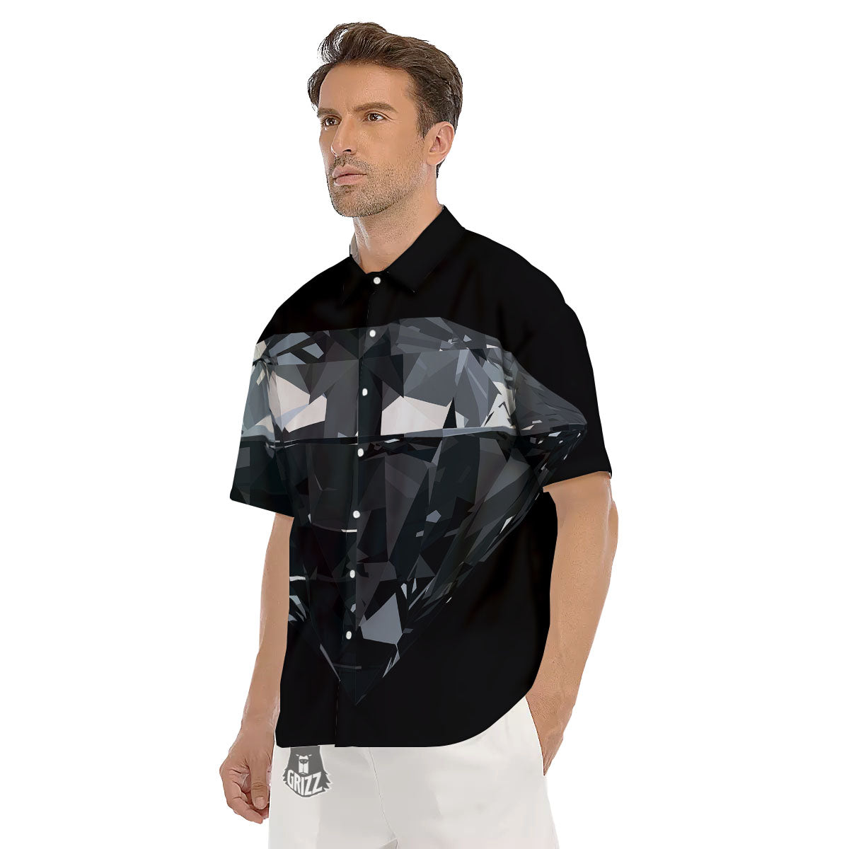 Diamond Black Print Men's Short Sleeve Shirts-grizzshop