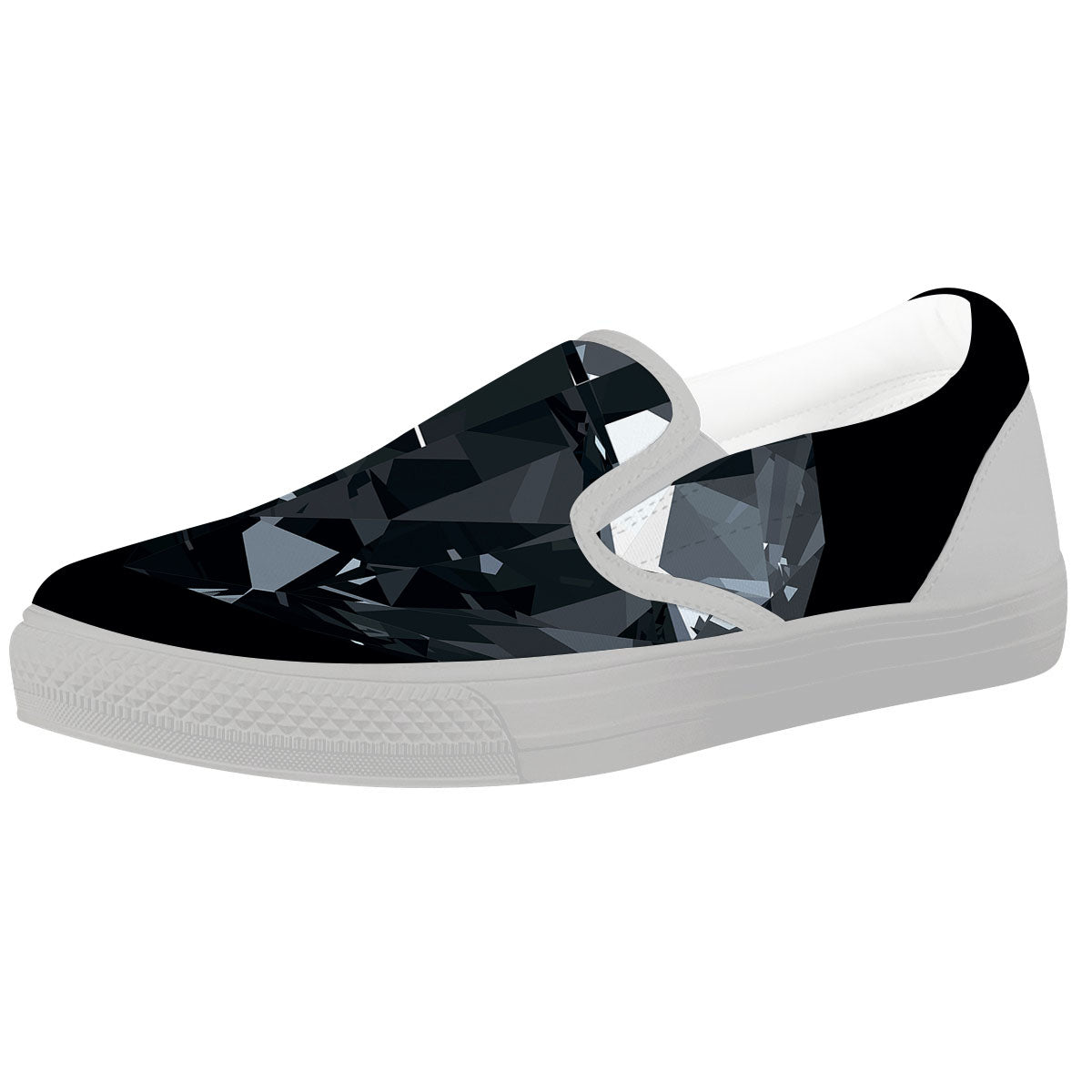Diamond Black Print White Slip On Shoes-grizzshop