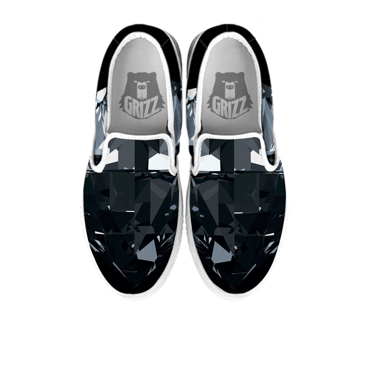 Diamond Black Print White Slip On Shoes-grizzshop