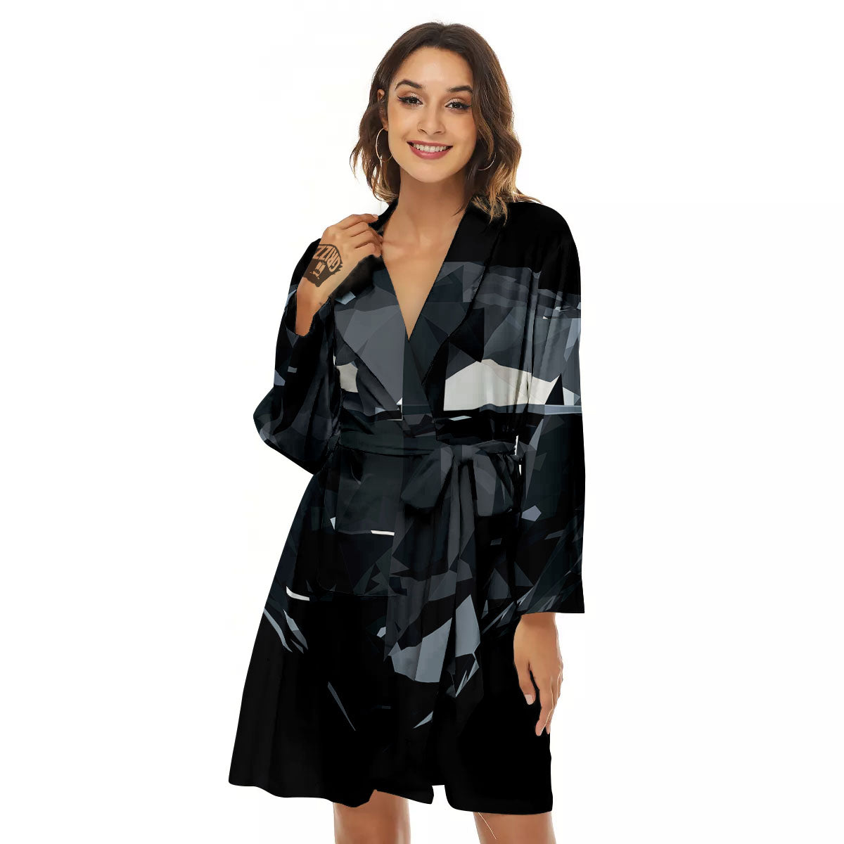 Diamond Black Print Women's Robe-grizzshop