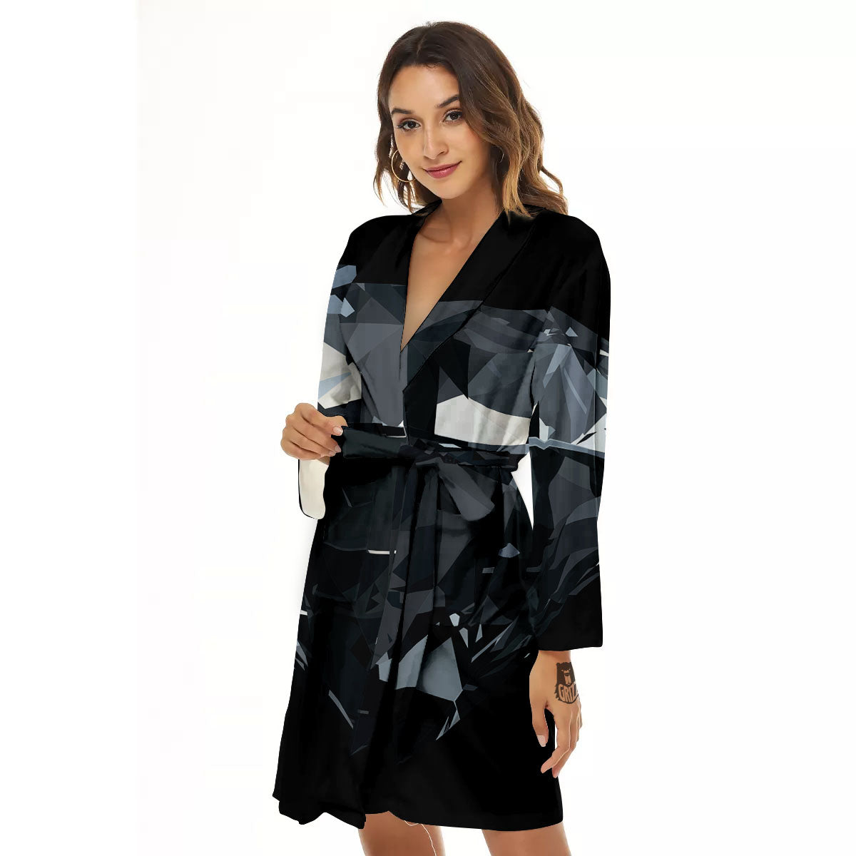 Diamond Black Print Women's Robe-grizzshop