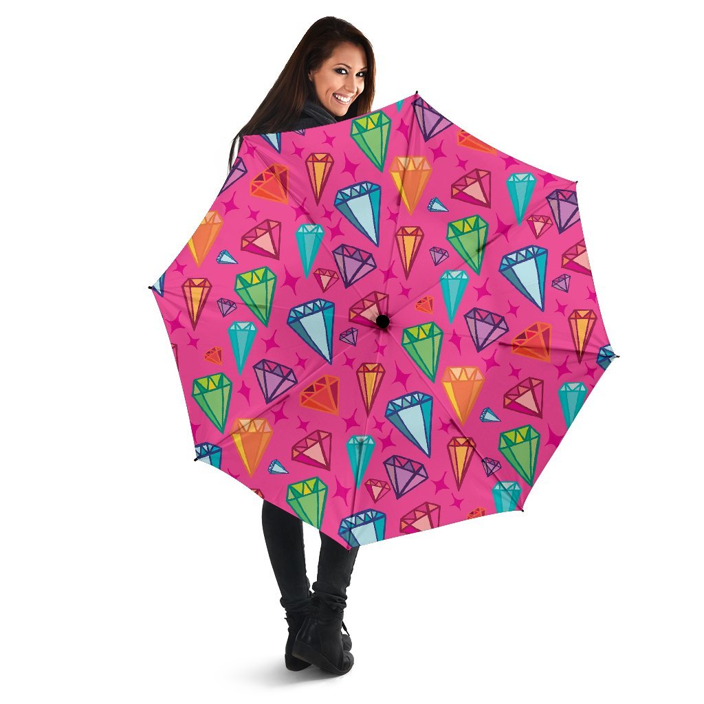 Diamond Colorful Pattern Print Automatic Foldable Umbrella-grizzshop