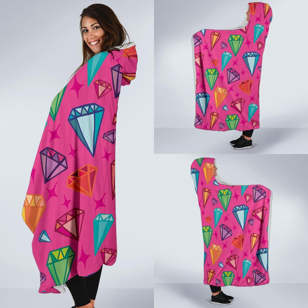 Diamond Colorful Pattern Print Hooded Blanket-grizzshop