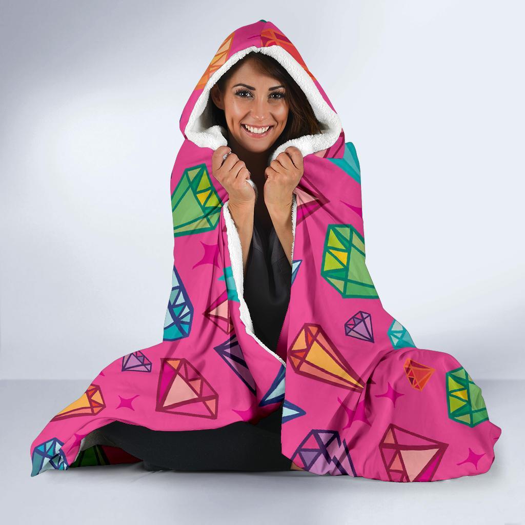 Diamond Colorful Pattern Print Hooded Blanket-grizzshop