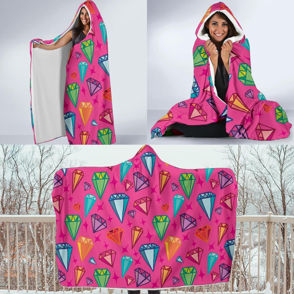 Diamond Colorful Pattern Print Hooded Blanket-grizzshop