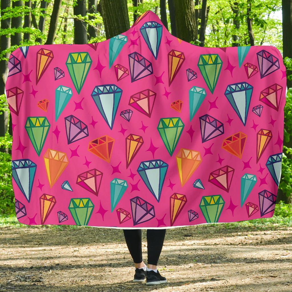 Diamond Colorful Pattern Print Hooded Blanket-grizzshop