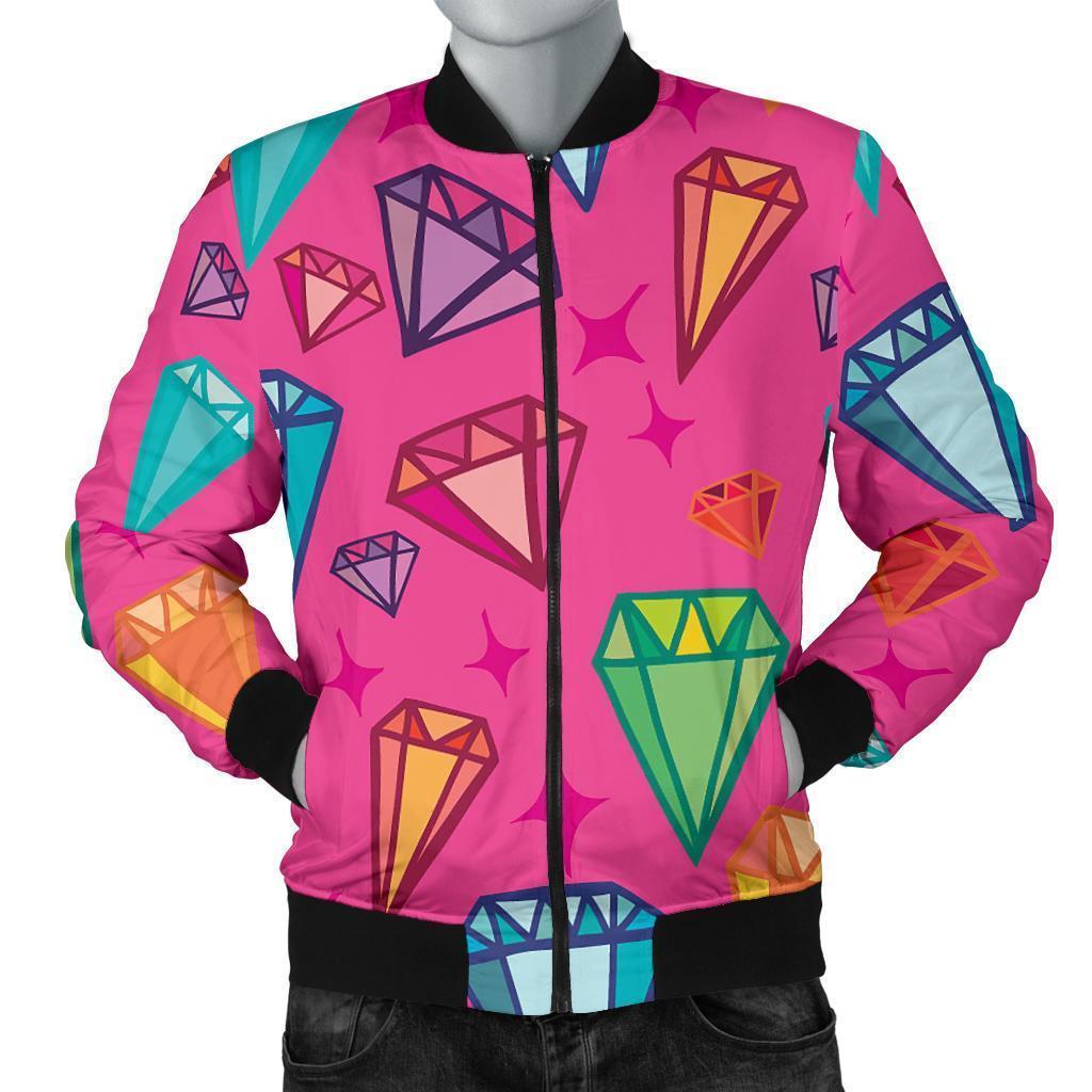 Diamond Colorful Pattern Print Men's Bomber Jacket-grizzshop