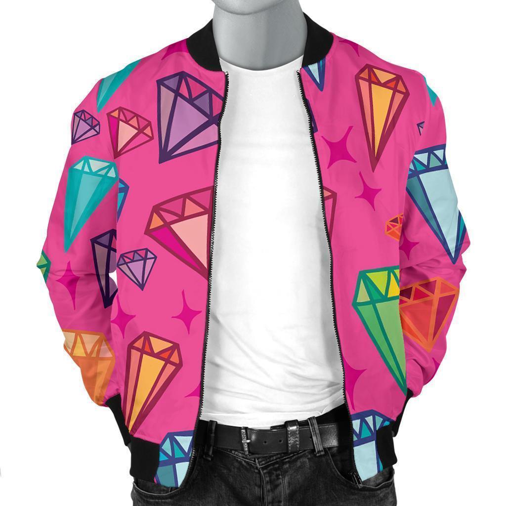 Diamond Colorful Pattern Print Men's Bomber Jacket-grizzshop