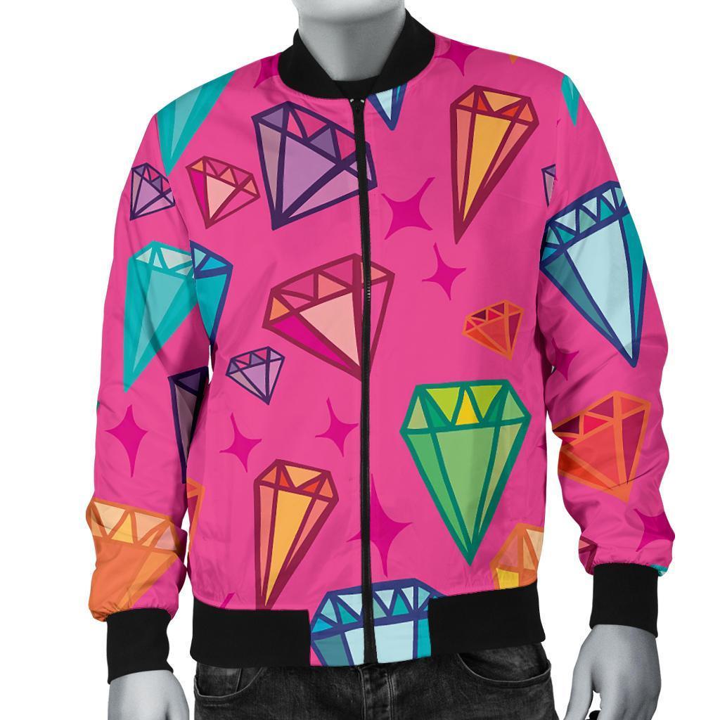 Diamond Colorful Pattern Print Men's Bomber Jacket-grizzshop