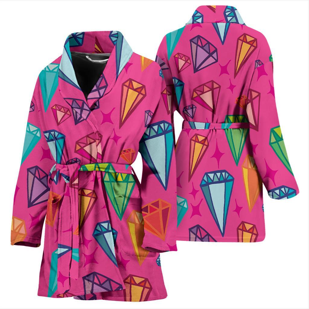 Diamond Colorful Pattern Print Women Long Robe-grizzshop