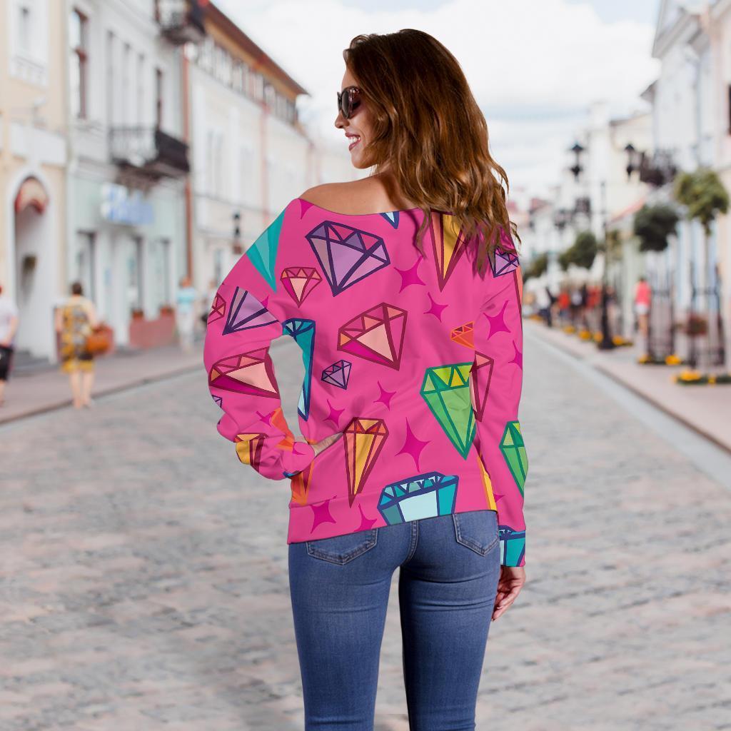 Diamond Colorful Pattern Print Women Off Shoulder Sweatshirt-grizzshop