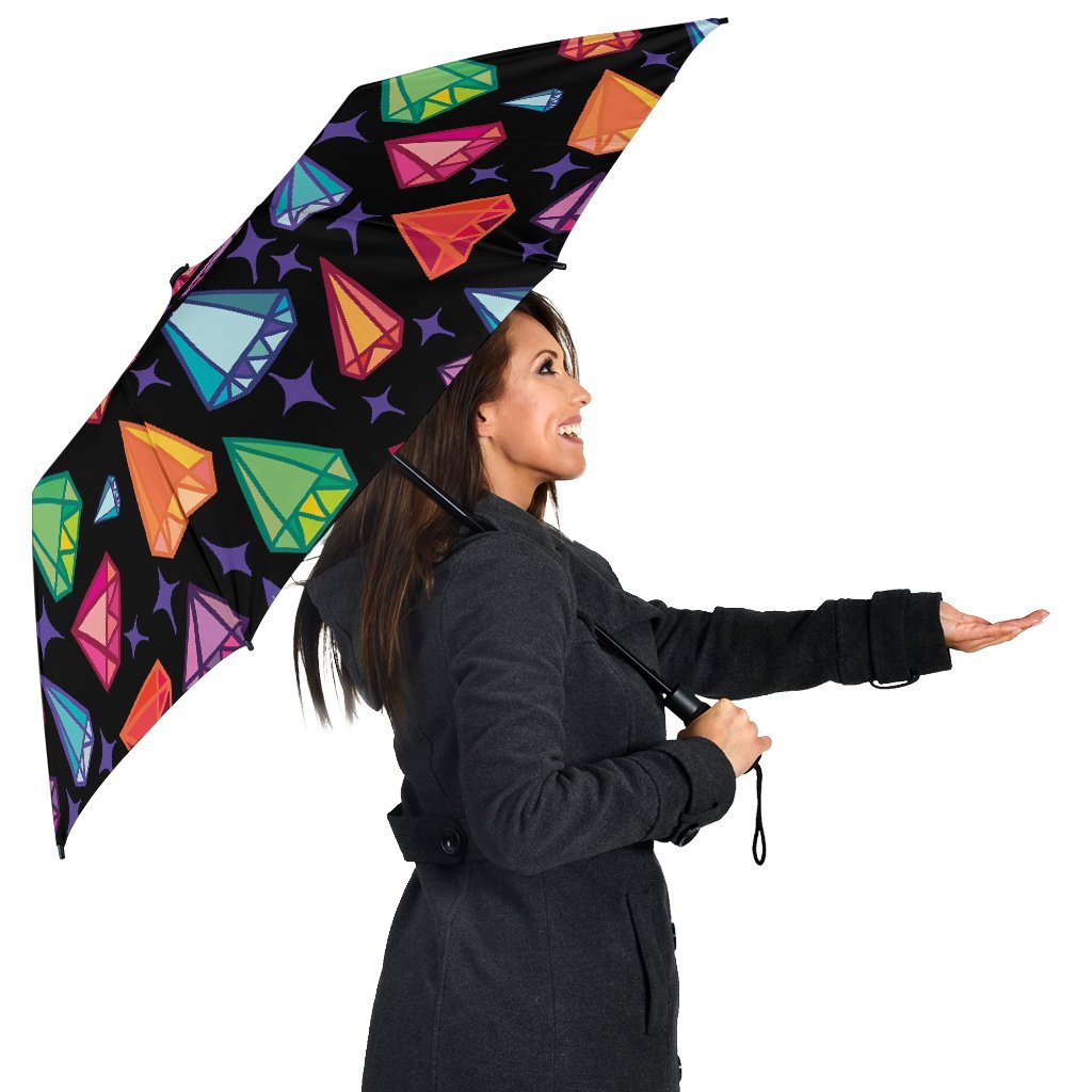 Diamond Colorful Print Pattern Automatic Foldable Umbrella-grizzshop