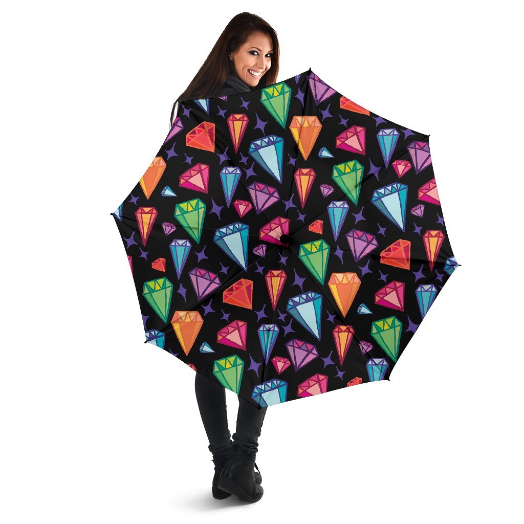 Diamond Colorful Print Pattern Automatic Foldable Umbrella-grizzshop