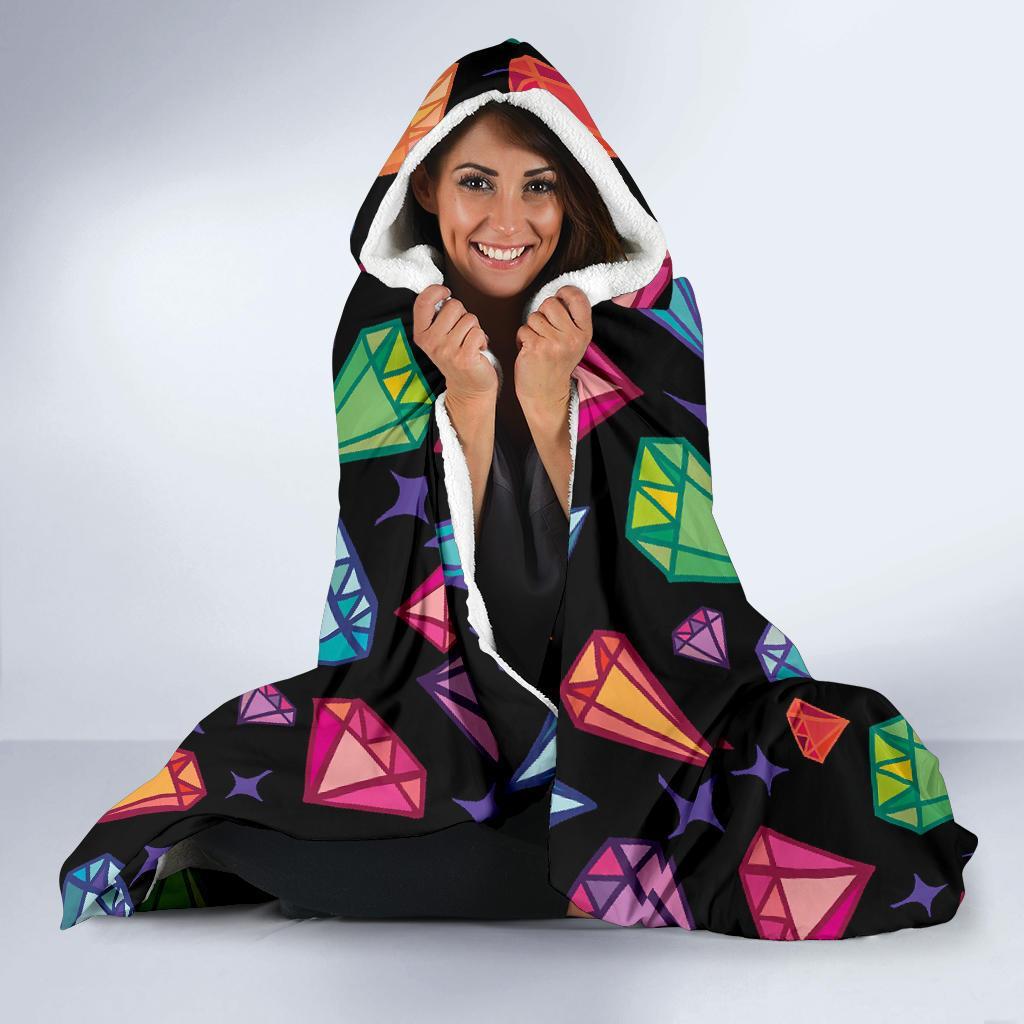 Diamond Colorful Print Pattern Hooded Blanket-grizzshop