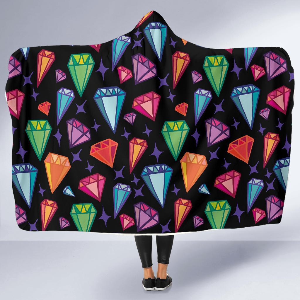 Diamond Colorful Print Pattern Hooded Blanket-grizzshop