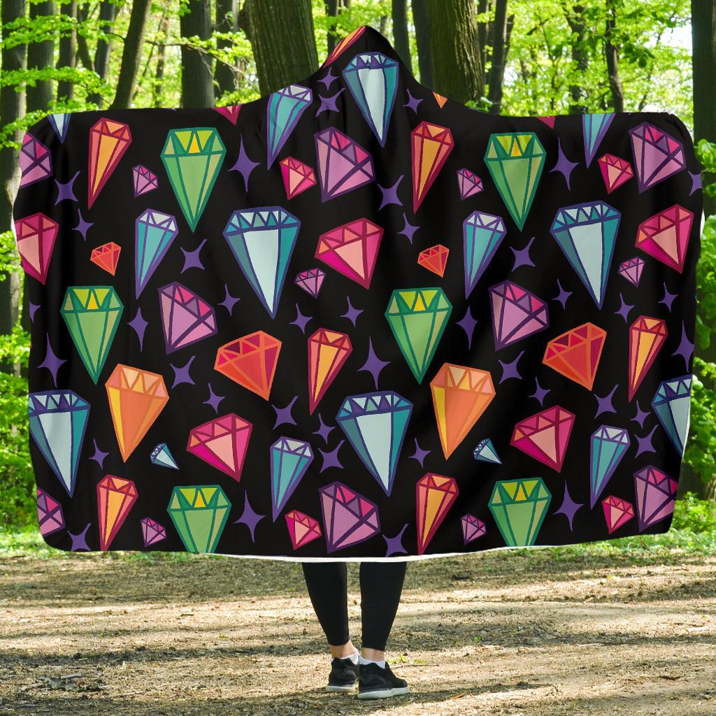 Diamond Colorful Print Pattern Hooded Blanket-grizzshop