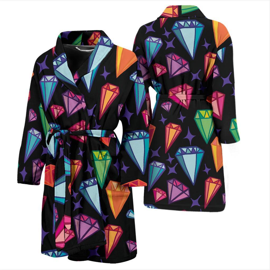 Diamond Colorful Print Pattern Men Long Robe-grizzshop