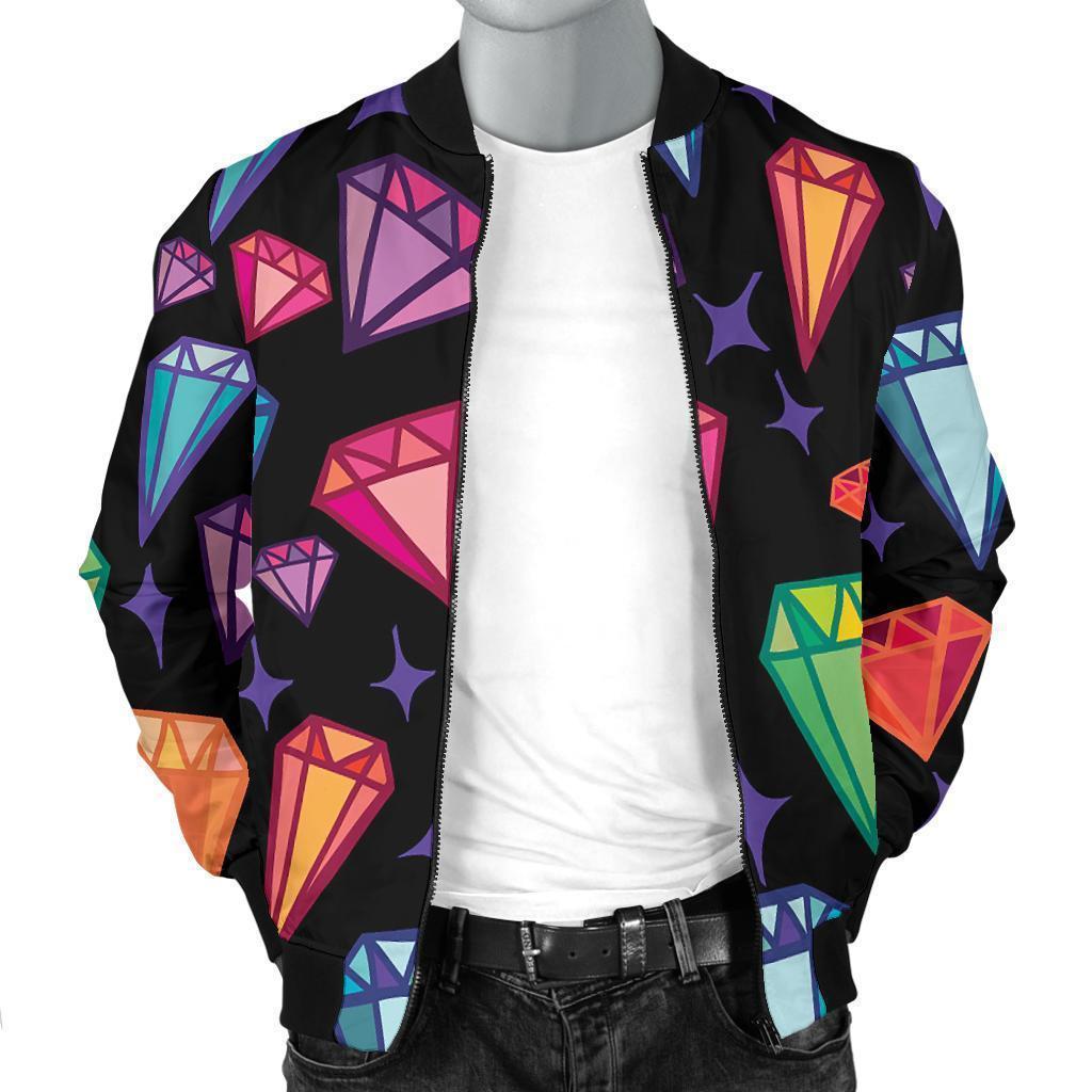 Diamond Colorful Print Pattern Men's Bomber Jacket-grizzshop