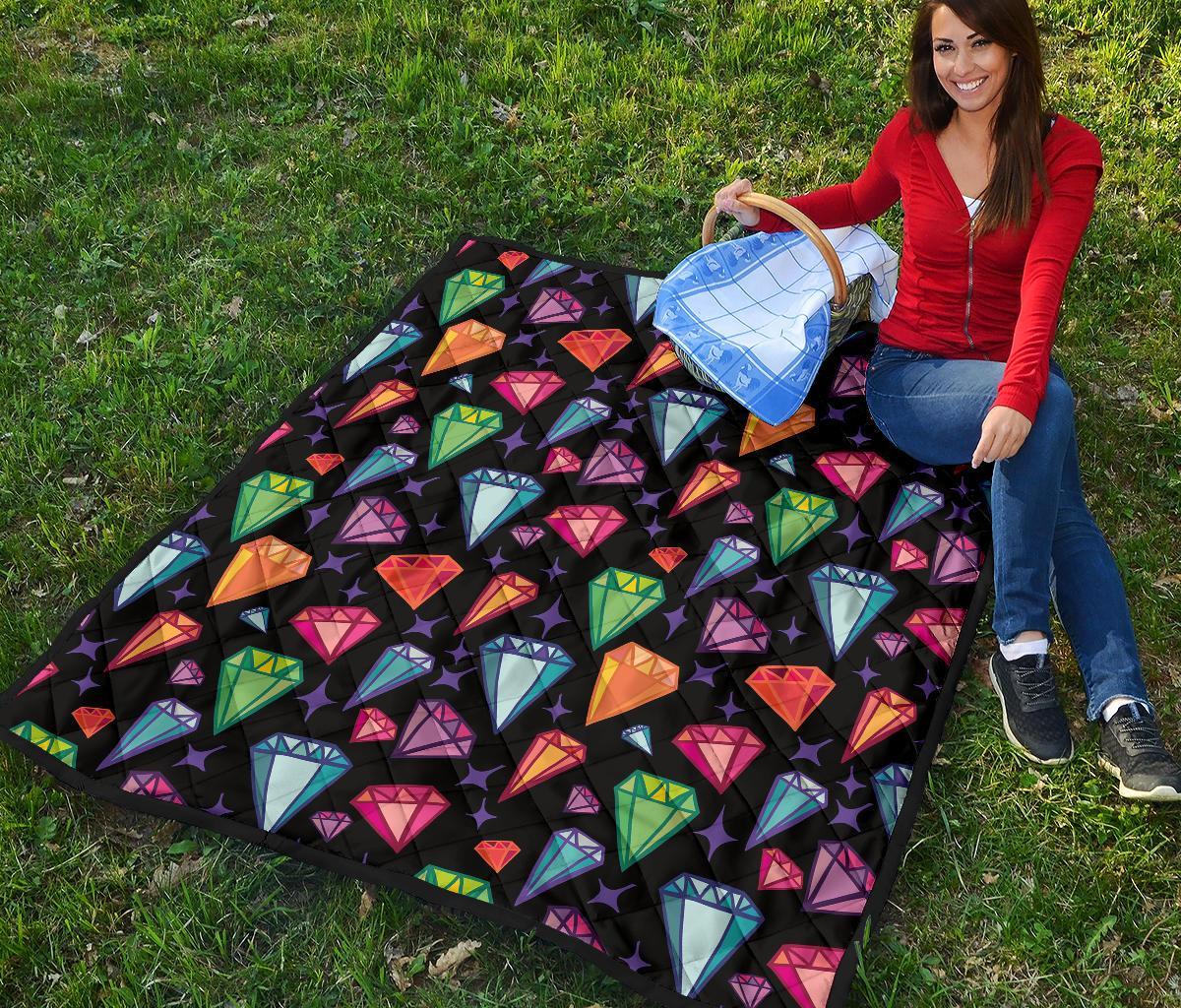 Diamond Colorful Print Pattern Quilt-grizzshop
