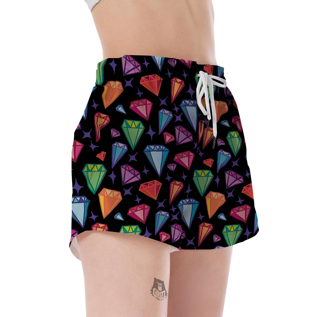 Diamond Colorful Print Pattern Women's Shorts-grizzshop