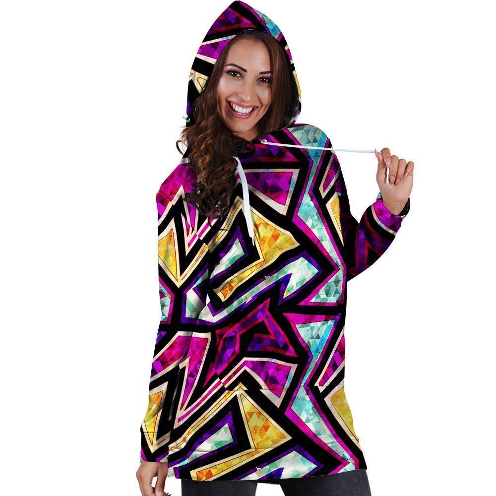 Diamond Geometric Hoodie Dress-grizzshop