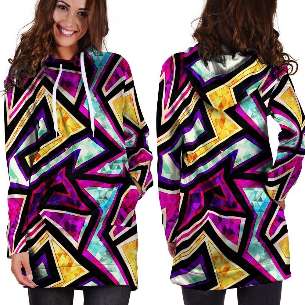 Diamond Geometric Hoodie Dress-grizzshop