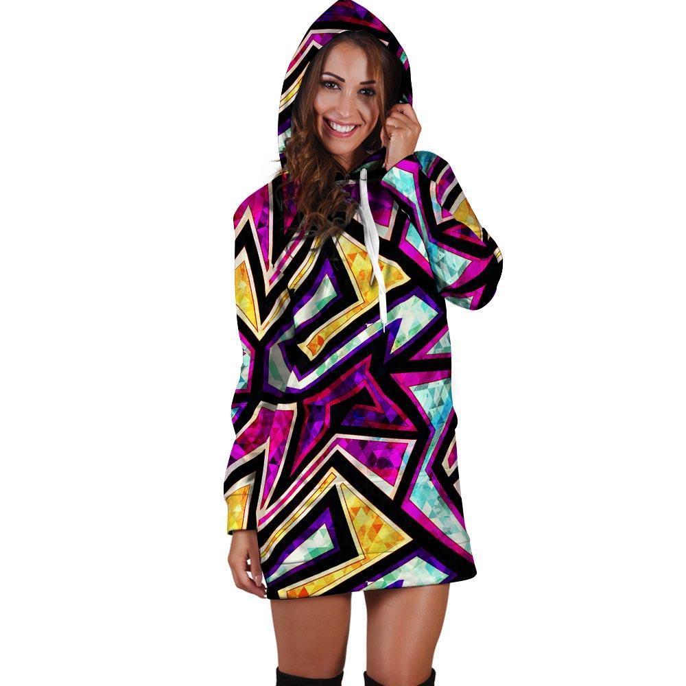 Diamond Geometric Hoodie Dress-grizzshop