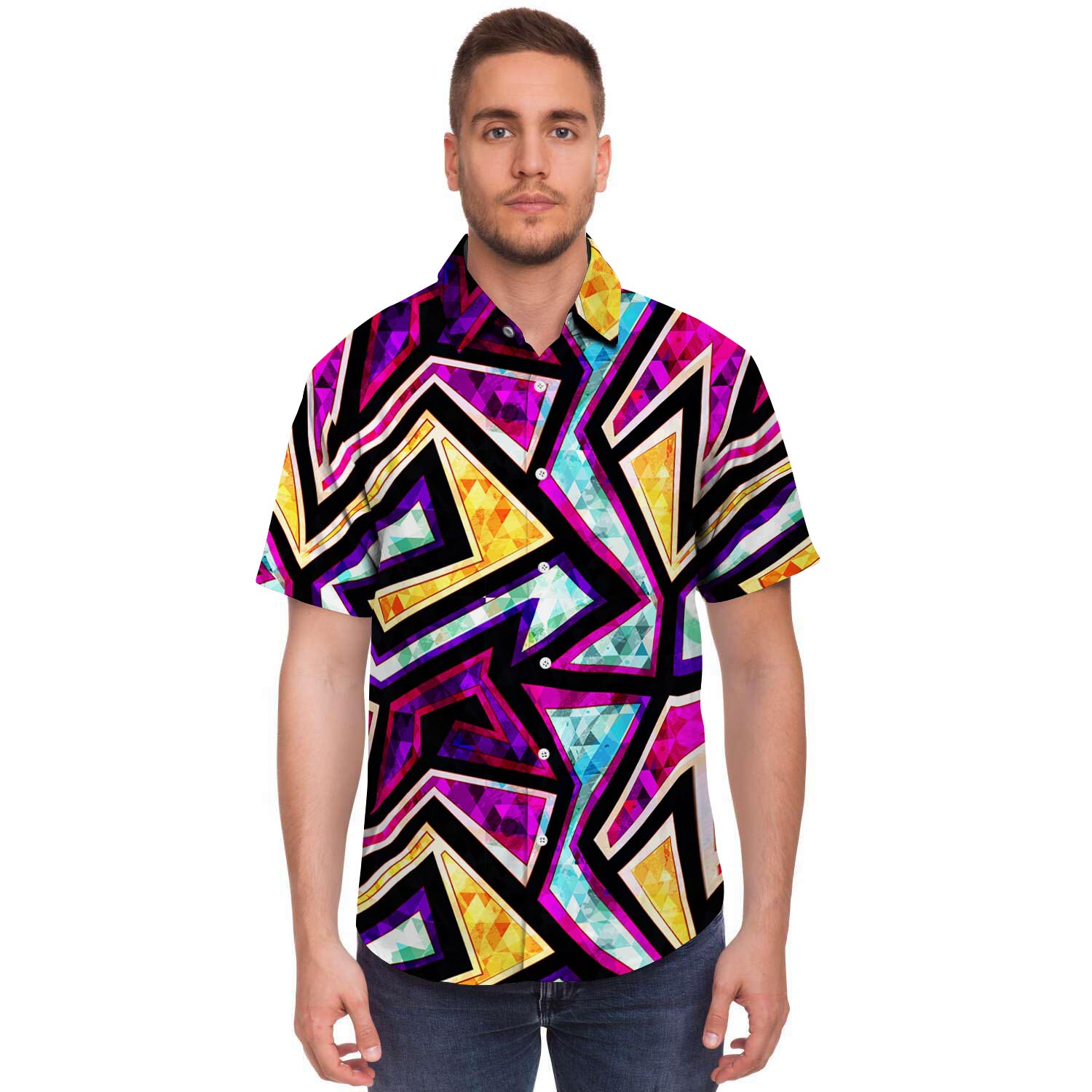 Diamond Geometric Men's Short Sleeve Shirt-grizzshop