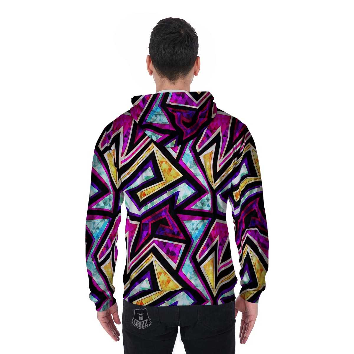 Diamond Geometric Men's Zip Up Hoodie-grizzshop
