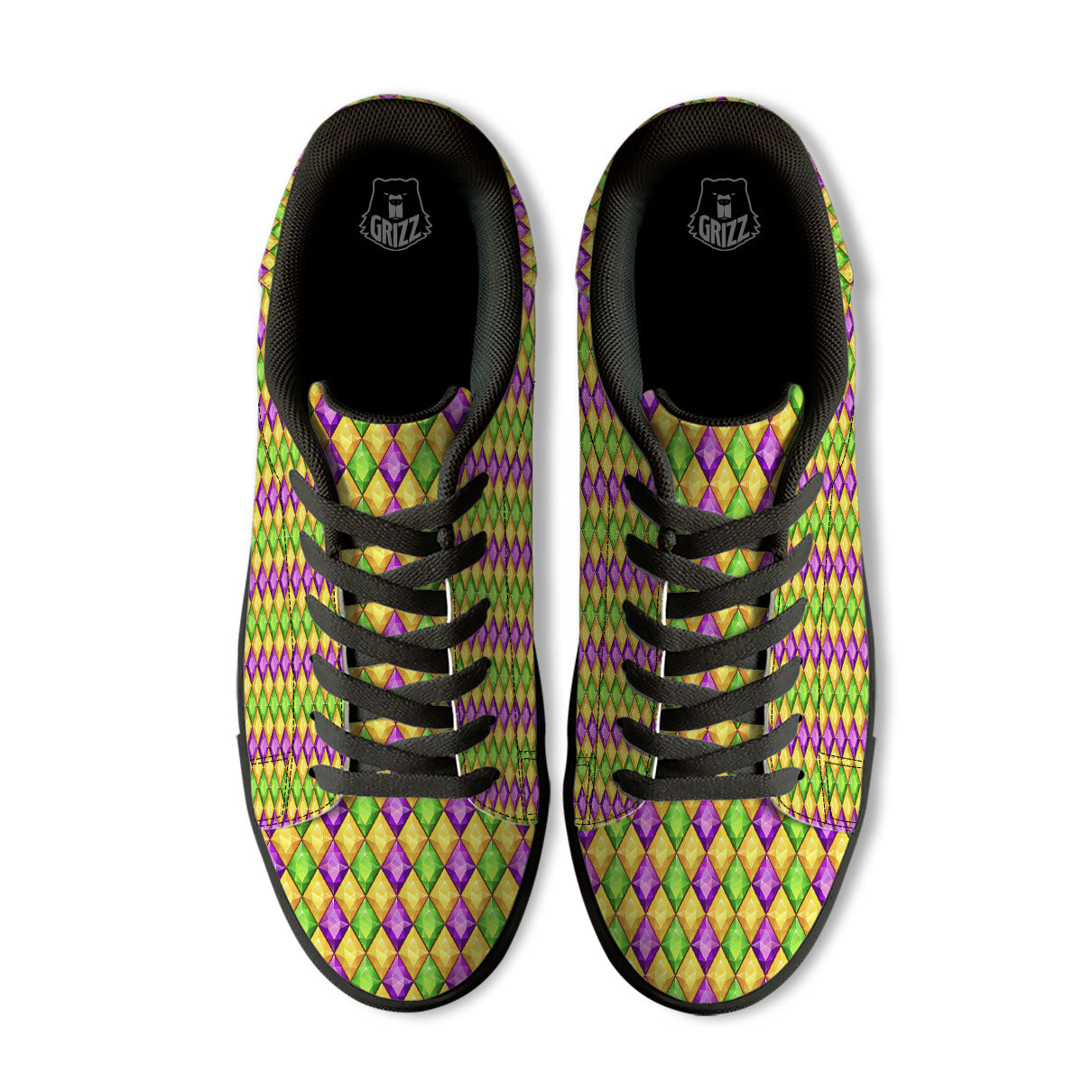 Diamond Mardi Gras Print Pattern Black Low Top Sneakers-grizzshop