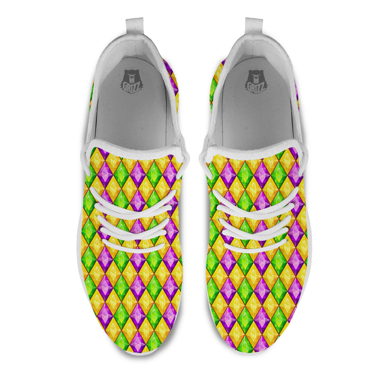 Diamond Mardi Gras Print Pattern White Athletic Shoes-grizzshop