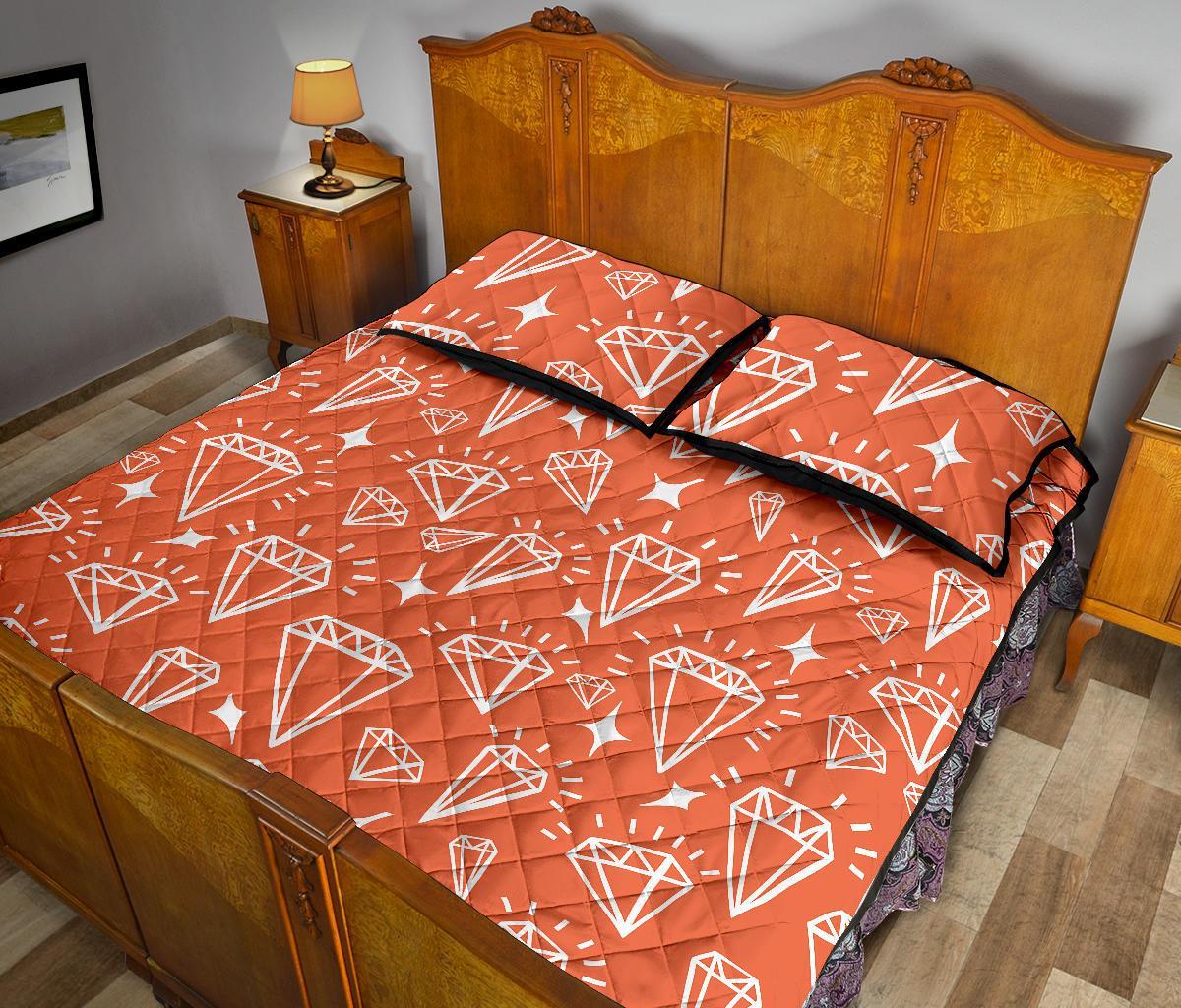 Diamond Orange Print Pattern Bed Set Quilt-grizzshop