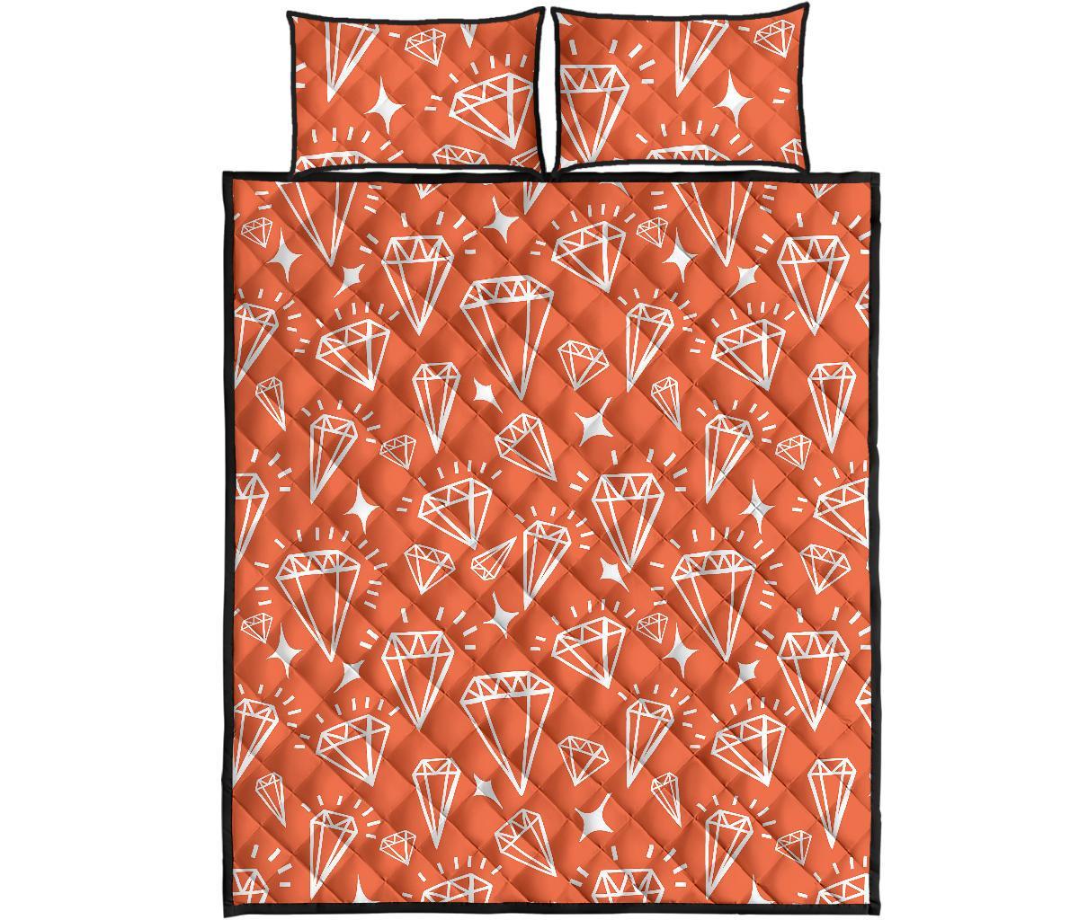 Diamond Orange Print Pattern Bed Set Quilt-grizzshop