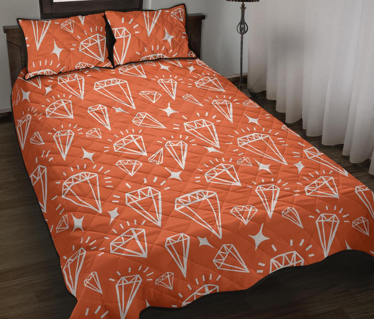 Diamond Orange Print Pattern Bed Set Quilt-grizzshop