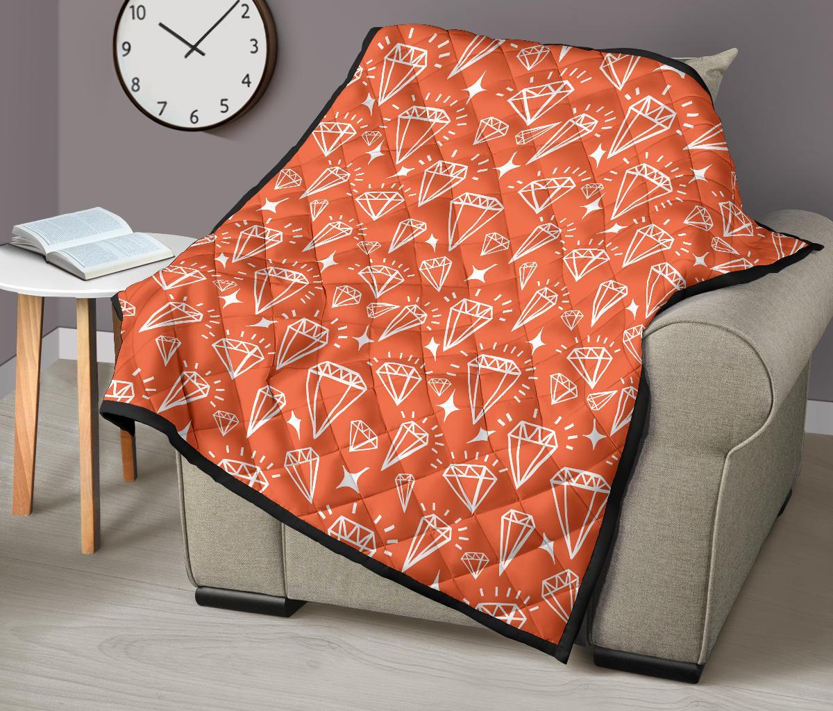 Diamond Orange Print Pattern Quilt-grizzshop