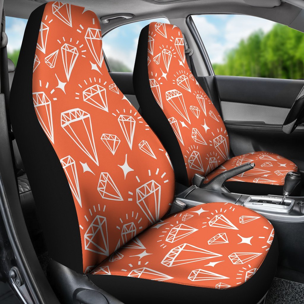 Diamond Orange Print Pattern Universal Fit Car Seat Covers-grizzshop