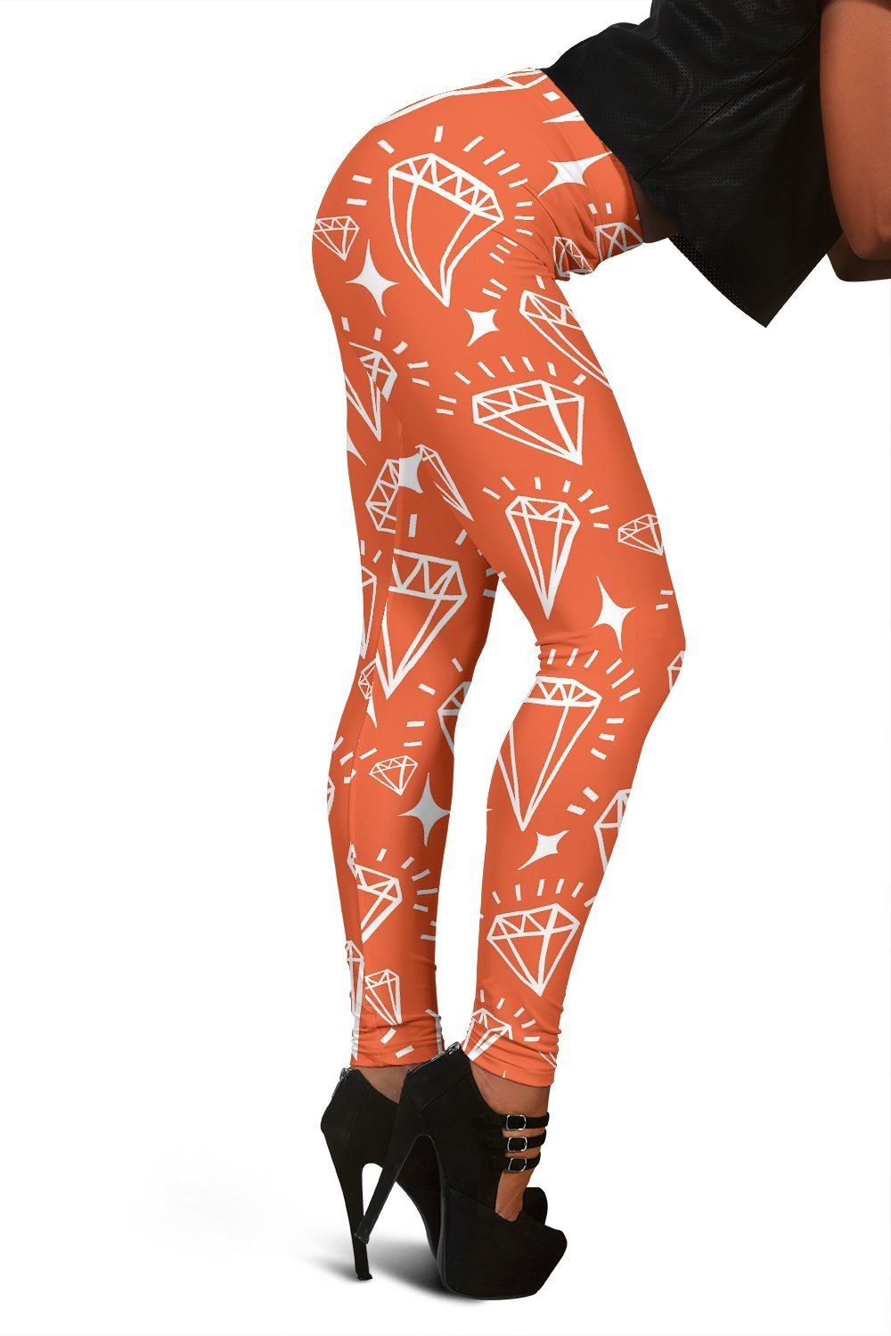 Diamond Orange Print Pattern Women Leggings
